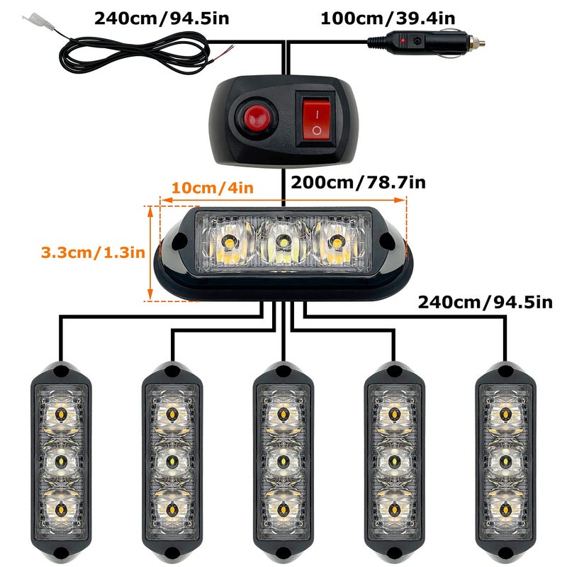 EASE2U E (UPGRADE 2) Led Strobe Lights for Emergency Vehicles Trucks 12-24V IP66 Waterproof (White Amber) - Image 2